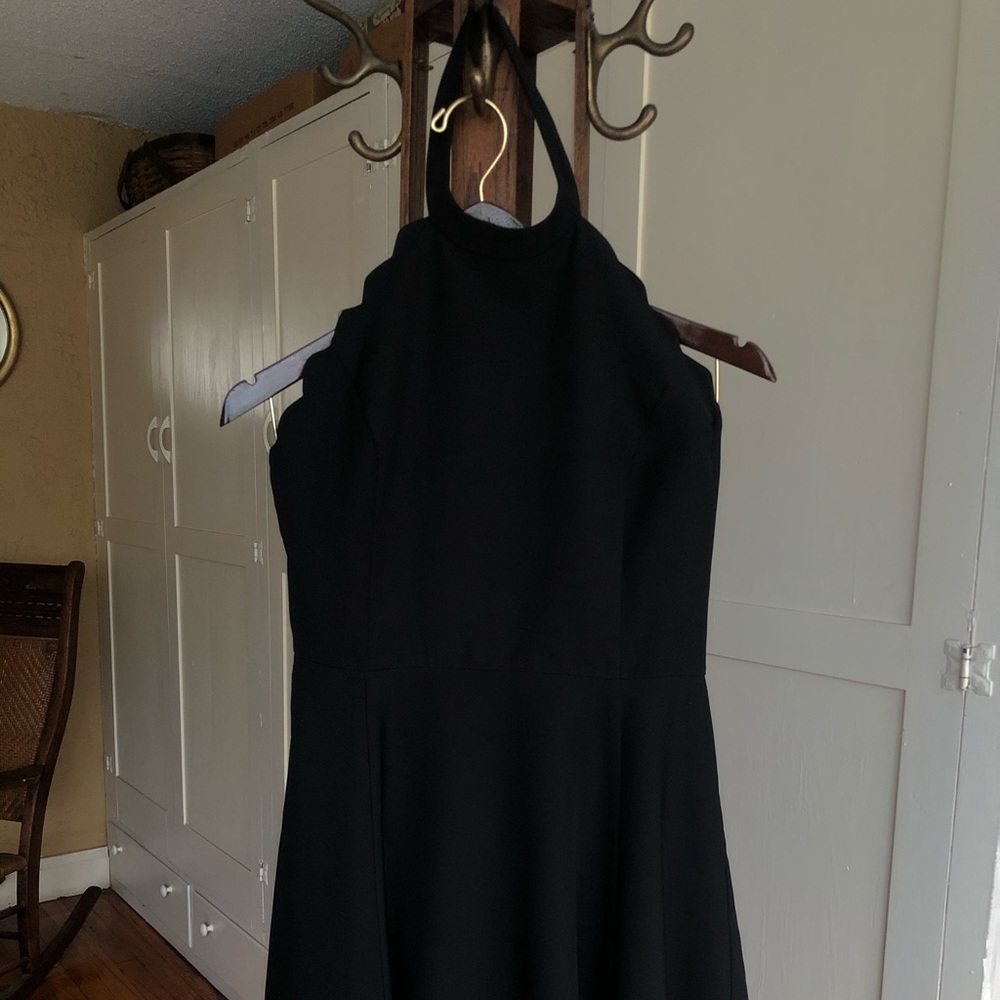 LucyParis Black Scalloped Halter Dress Size L NWT
